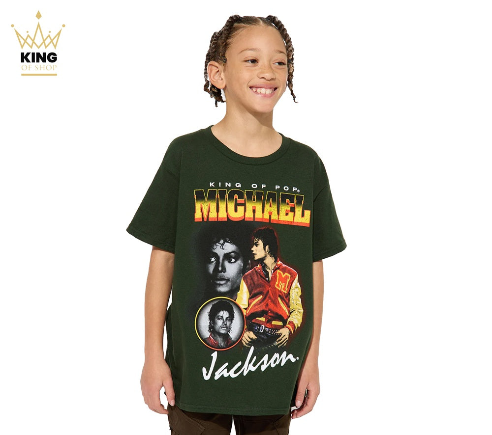 Michael Jackson | Thriller Era Collage Green Kids T-shirt